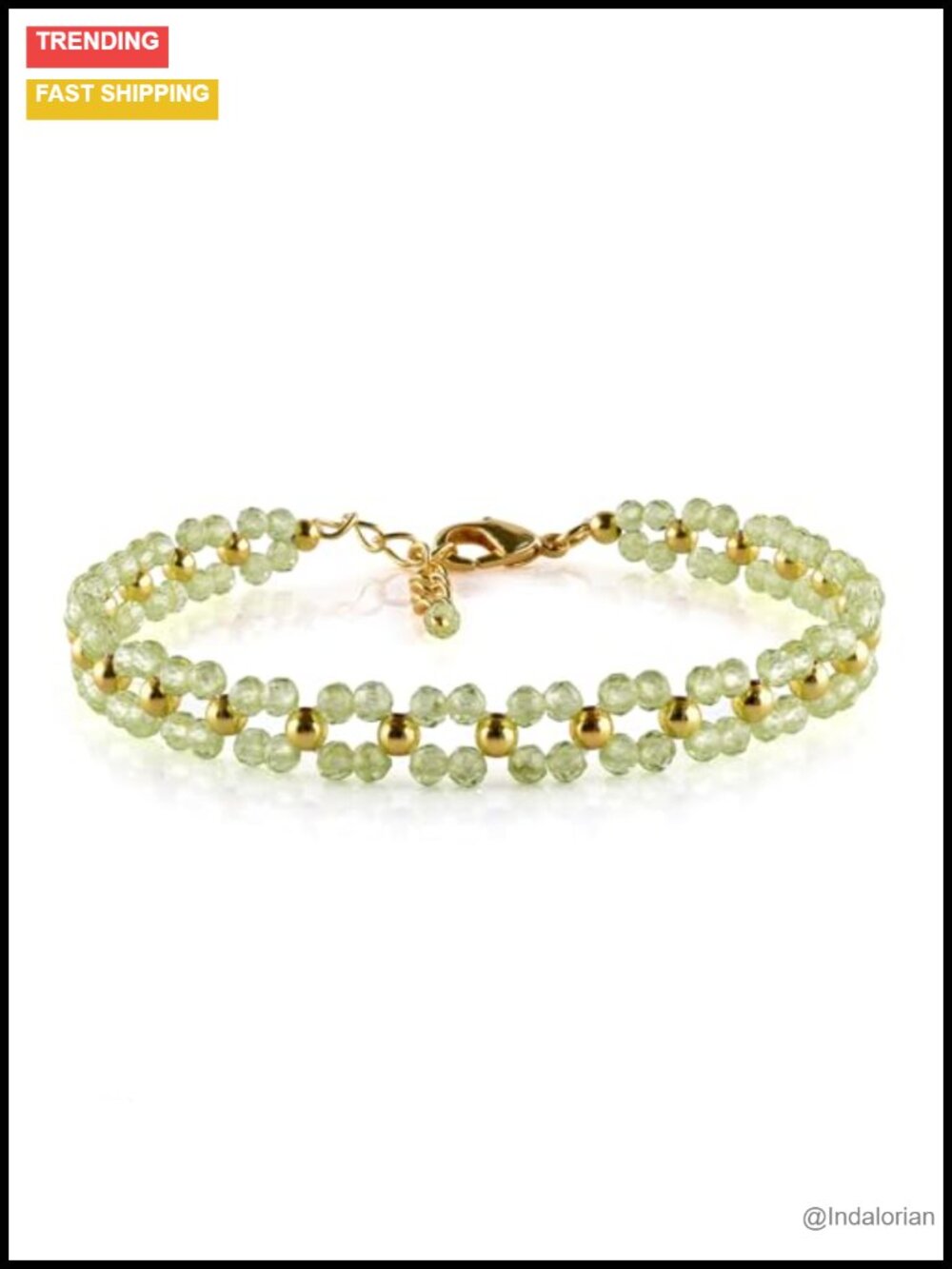 Artisan Handmade Peridot Gemstone Bracelet, 14K Gold Plated Adjustable Chain,